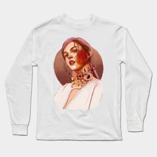 Beautiful portrait design girl aesthetic watercolor artistic Long Sleeve T-Shirt